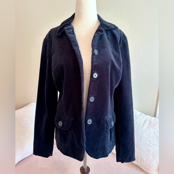 Land's End Blazer VTG 90’s Jacket Velvet Velour Deep Blue Women’s Small Preppy - Picture 1 of 14